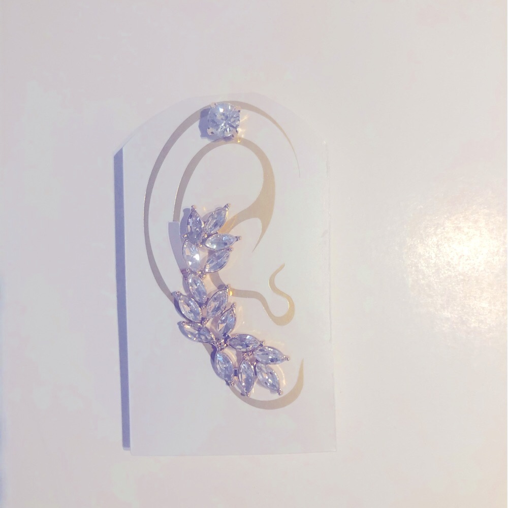 Gold & Rhinestone Ear Cuff w/Stud Rhinestone Earring - Picture 2 of 3